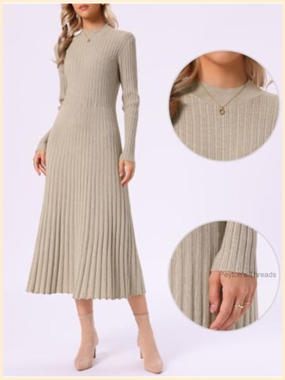 Pleated Sweater Dress Long Sleeve Bodycon Maxi Dress A-Line - Picture 2 of 4